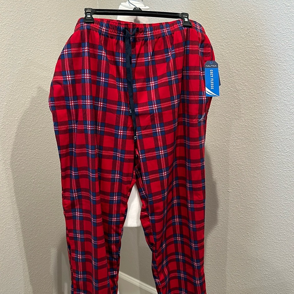 NWT Nautica pajama pants, men's size XL, red white blue, 100% polyester, SOFT!!